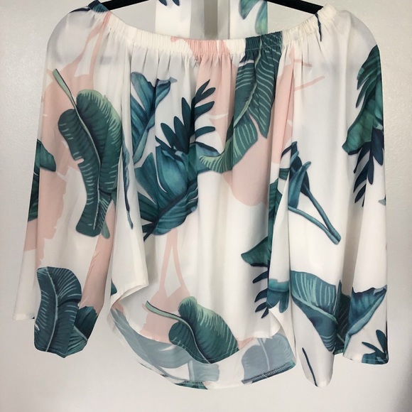 White Fox Boutique off shoulder palm print top - Picture 3 of 5
